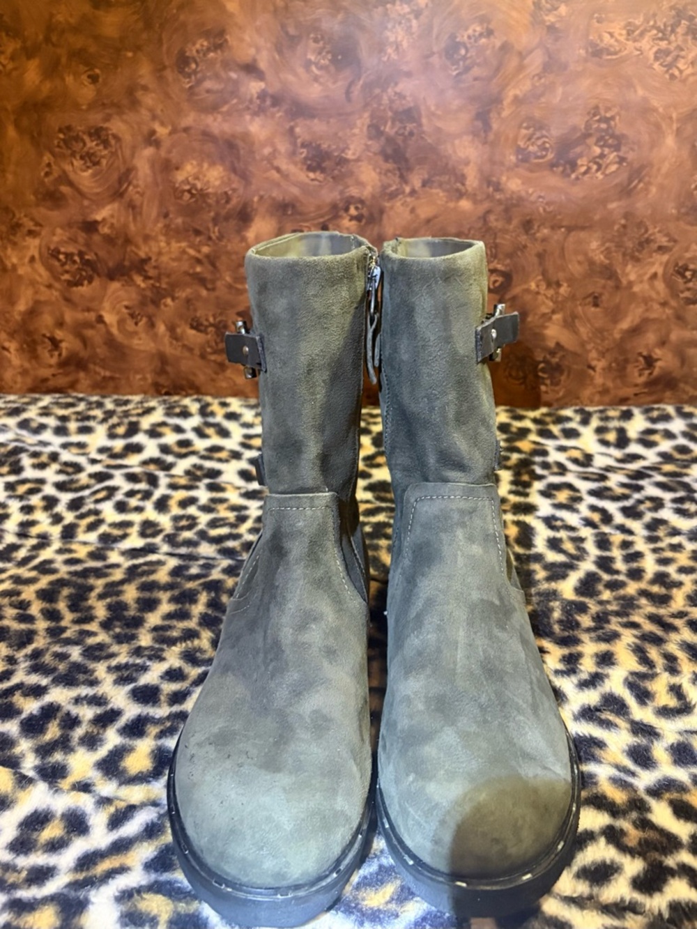 OTBT Olive Green Suede Zip Up with Buckles Mid-calf Size 6 M (Moto Boot) - Picture 6 of 6
